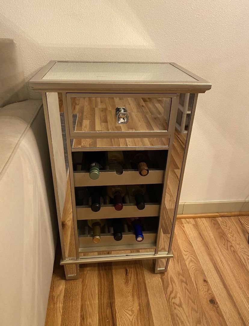 Mirror 9-Bottle Wine Rack Side Table