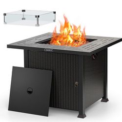 32" Propane Gas Fire Pit Table 50,000 BTU with Glass Wind Guard