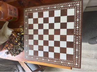 Chess set - India - hand painted and hand stone inlay