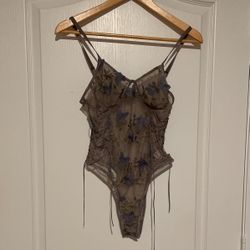 Butterfly Embroidered Mesh Teddy Bodysuit Lingerie