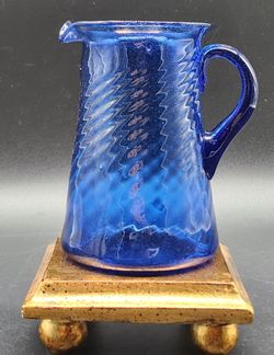 1950s Hand Blown Cobalt Blue Glass Spiral Swirl Creamer