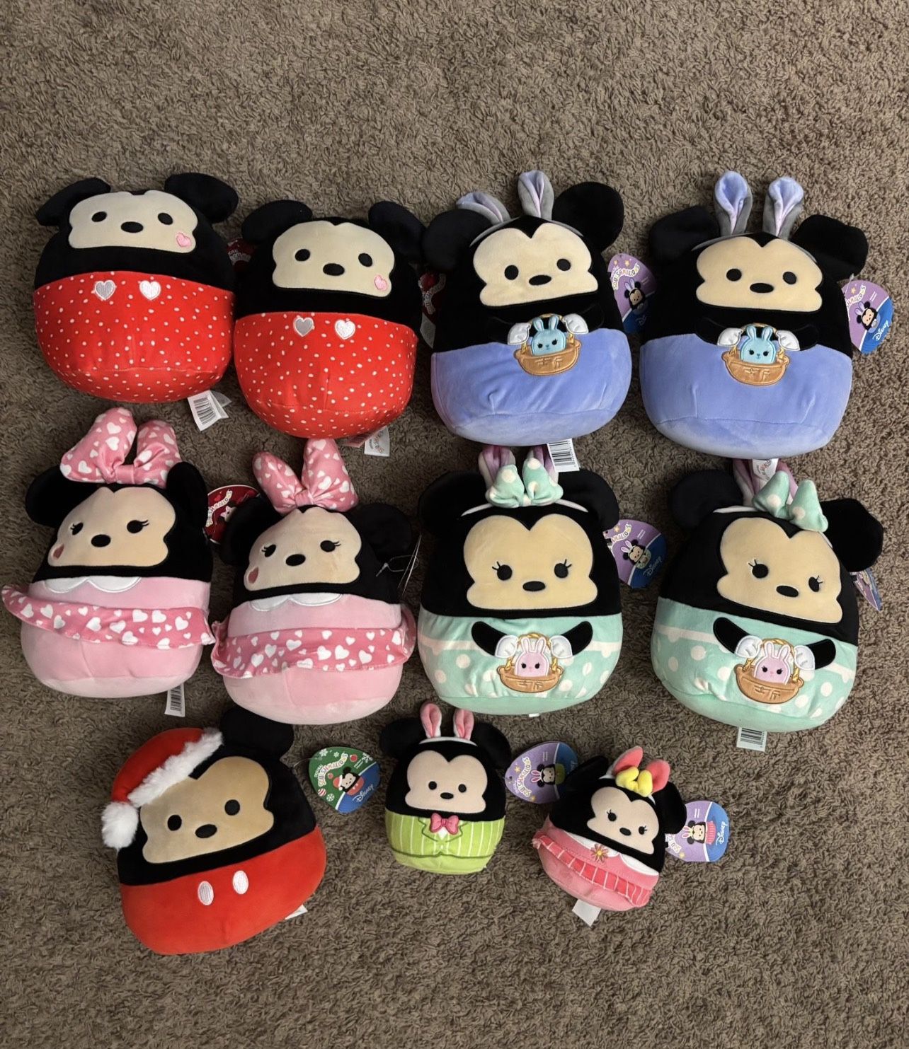 Lot of nine Mickey and Minnie 8” holiday squishmallow, with two 5”.