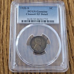 1931-S 1 Cent XF Detail Cleaned PCGS Graded Genuine Key Date
