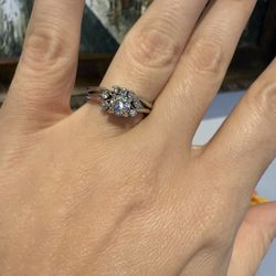 14K White Gold Natural Old Cut Diamonds Ring