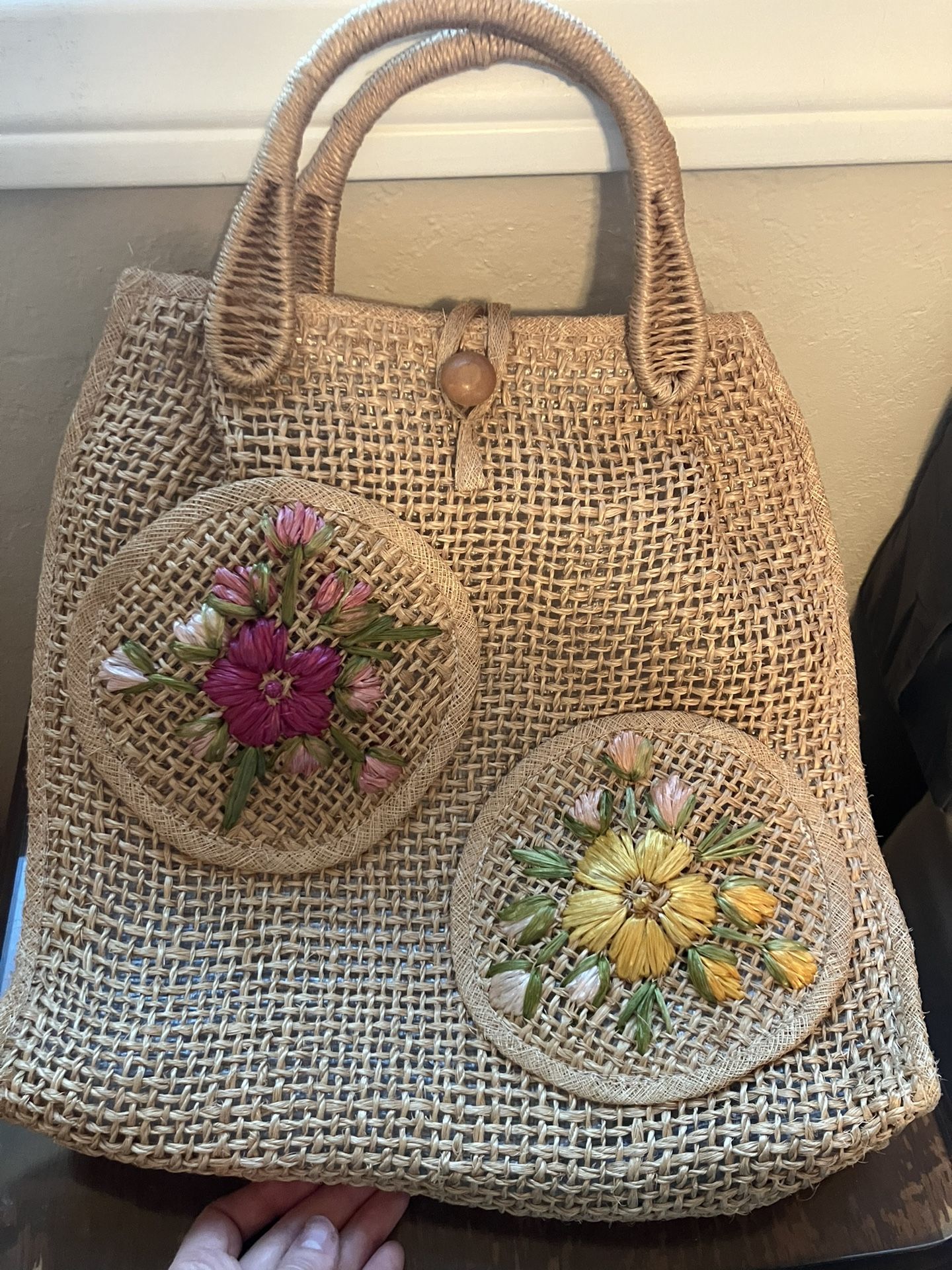 Floral Yellow Pink Flowers Garden Theme Handbag Purse