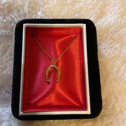 Gold Necklace With Gold Horse Shoe Pendant 