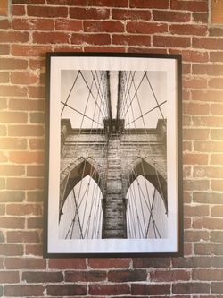 Large Custom-Framed Brooklyn Bridge Photograph – Black & White NYC – 37.3” × 25.3”