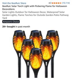 IkeeRuic Solar Flickering Flame Torch Lights 5-Pack