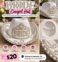 Bride Cowgirl Hat with Rhinestones and Pearls