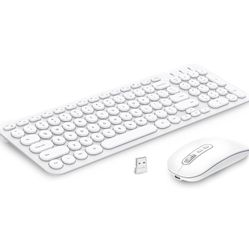 Rechargeable Wireless White Keyboard And Mouse.
