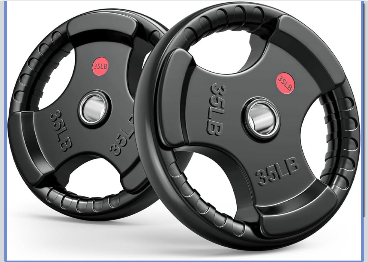 2-Inch Weight Plates Rubber Coated, Olympic Grip Weight Plate 35lb for Weightlifting Strength Training, Barbell Weights Set for Home Gym