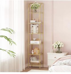 Hzuaneri Bookcase Bookshelf, Tempered Glass Arched Bookshelf for More Storage, Slim Shelving Unit for Bedroom, Bathroom, Home Office, Steel Frame, 6 T