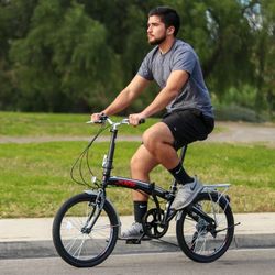 20" 7 Speed Folding Compact City Commuter Bike, Black (NOT An Electric