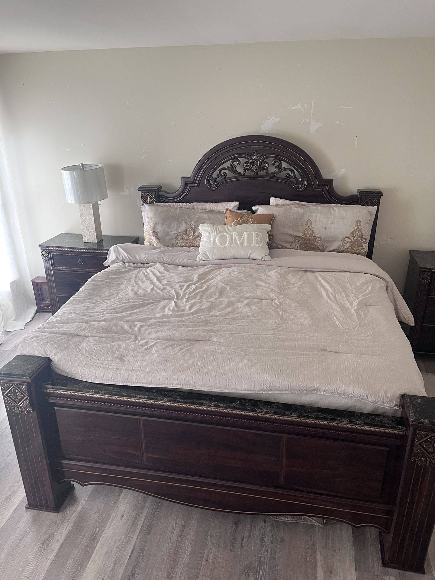 King bed frame with two nightstands