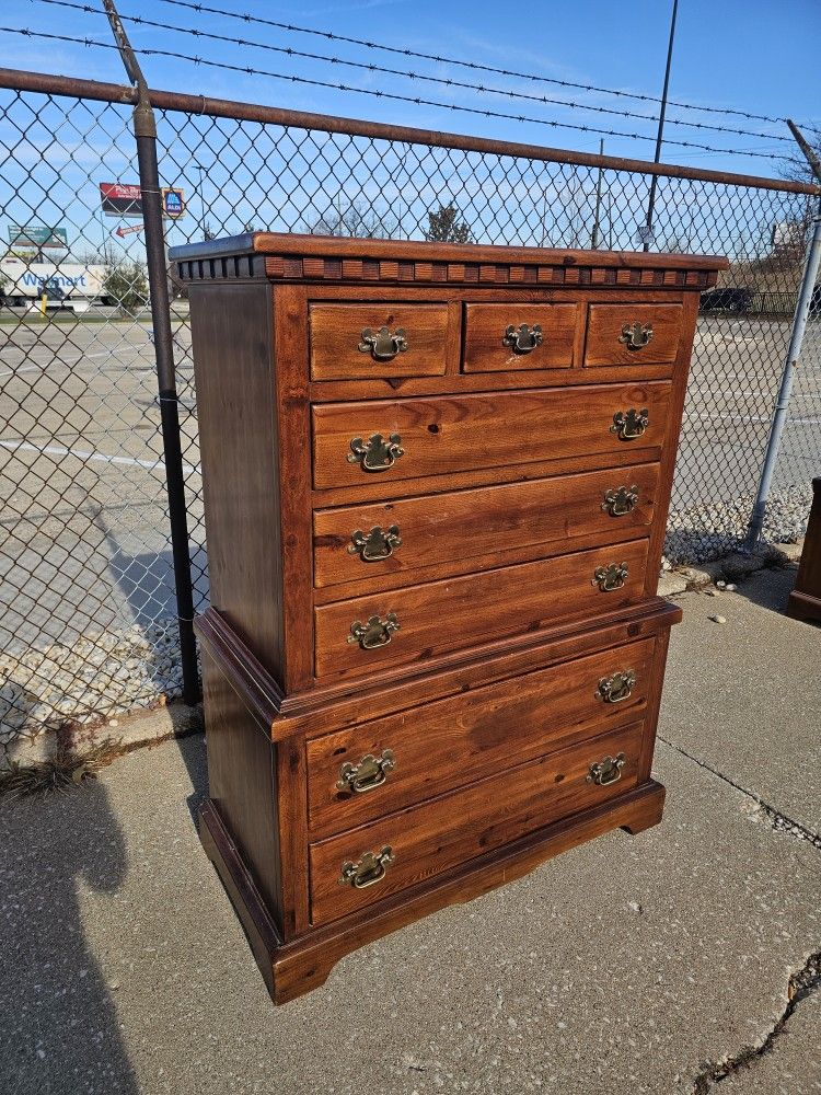 Vintage Link-Taylor Solid Pine Wood 8 Drawer Tallboy Dresser