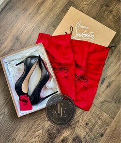 Christian Louboutin Black Leather Pointed Toe Heels Red Bottom Pumps Size 36