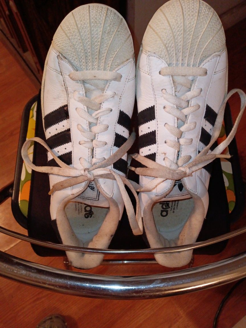 ADIDAS-white & black striped leather lace up athletic shoes