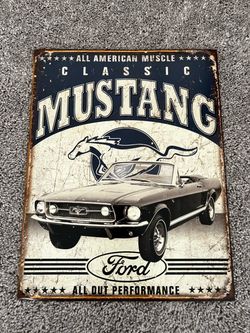 Vintage Style Ford Mustang Classic Metal Sign Wall Decor - Made in USA (12" x 16")