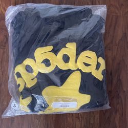 Yellow and Black Sp5der Hoodie Size Small