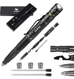 Practical Survival Pen - Best EDC Survival Gear + Flashlight + Bottle Opener + Ballpoint Pen + - 2 Ink Cartridges + 3 Batteries - Gift Boxed (Black)