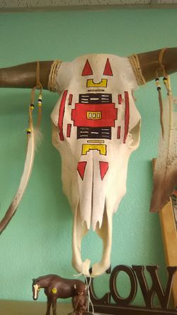 Painted cow scull Apache war drum design