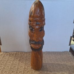 VINTAGE HAND CARVED BEARDED MAN STATUE