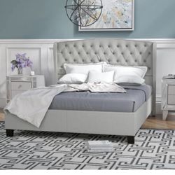 Christopher Knight Home Costello Fully Upholstered Fabric Bed Set, Queen, Light Grey