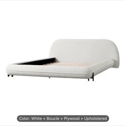 Upholstered fleece Boucle Bed frame Queen cream 