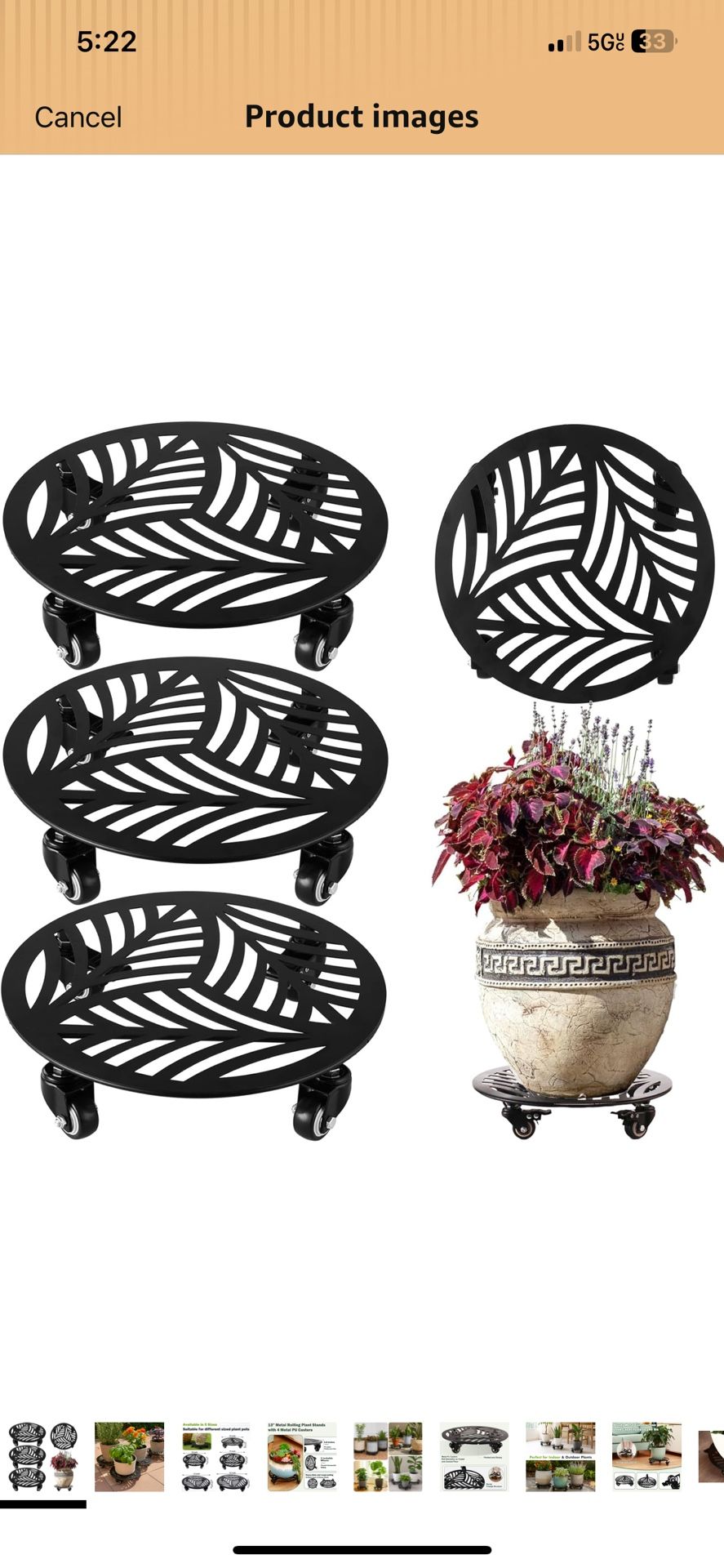 3 Packs Large Metal Plant Caddy with Wheels 12 Inches Heavy-duty Wrought Iron Rolling Plant Stands with Casters Indoor Outdoor Planter Roller Base Pla