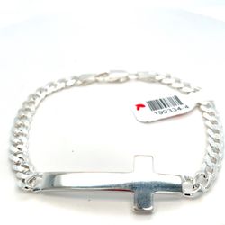 925 Sterling Silver 8” Cross Cuban Style Bracelet 12.00g 199334/4