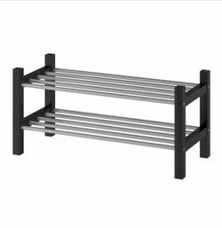2-Tier Shoe Rack – Black Wood & Metal – Fits 6–8 Pairs