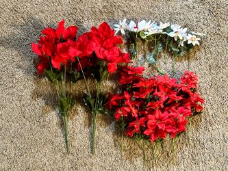 Vintage Artificial Christmas Red and White Poinsettia Arrangements Lot of 23