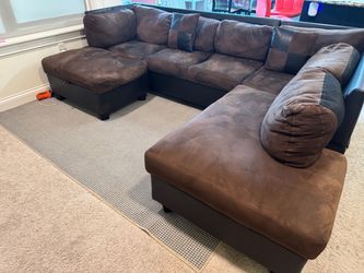 Large Brown U-Shaped Sectional Sofa with Ottoman - Free for hauling only