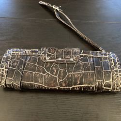 Versace Evening Or Casual Croc Embossed Clutch In Black/Brown