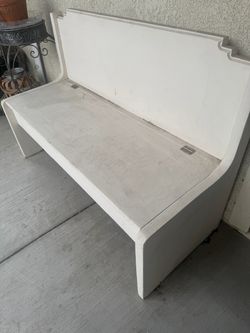 White Wood Storage Bench with High Back