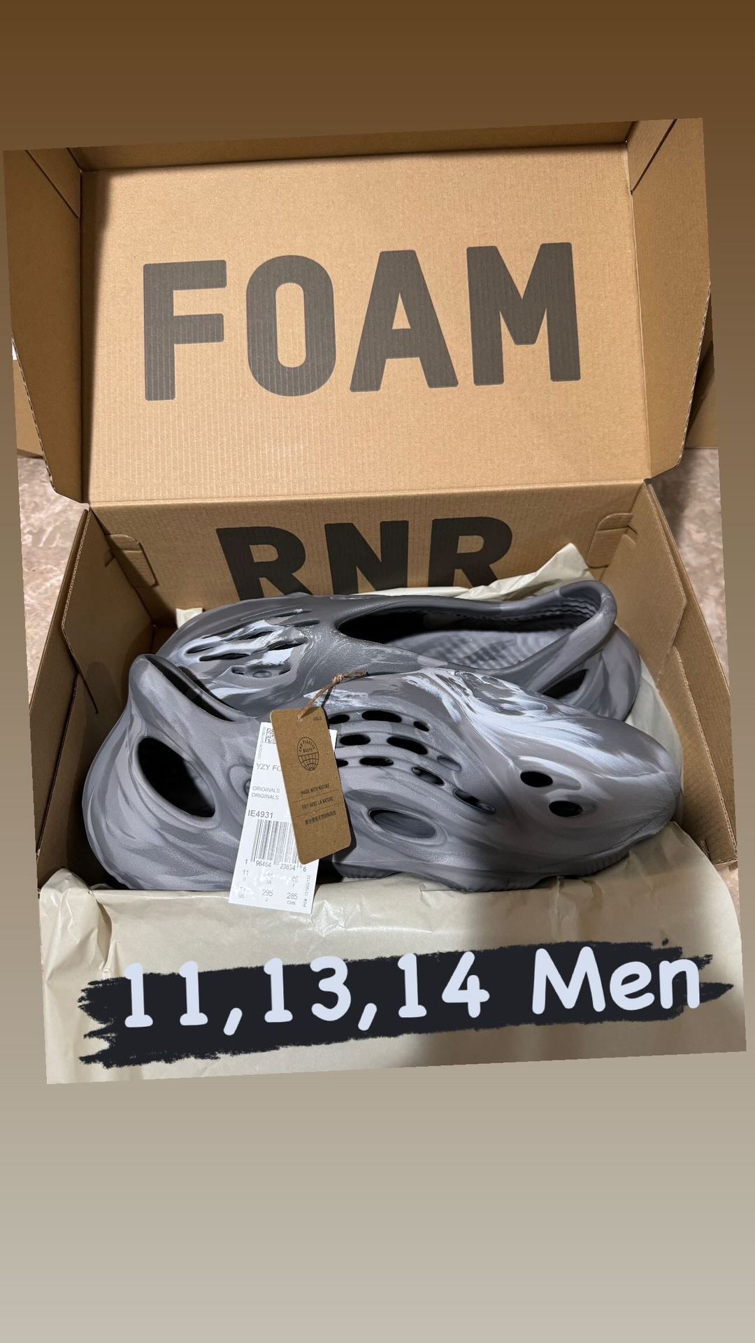 Adidas Yeezy Foam RNR MX Granite Size 11-13-14 Men