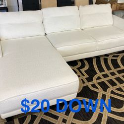 Beautiful White Fabric Sectional (Finance & Delivery)