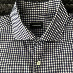 Ermenegildo Zegna Men's Blue White Check Cotton Dress Shirt XL 