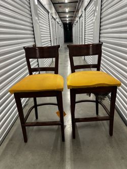Set of 2 Solid Wood Bar Stools – Needs Reupholstery