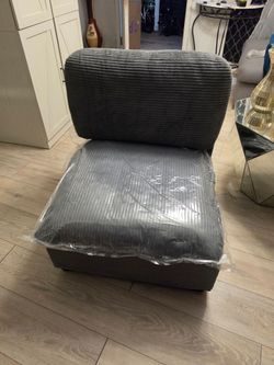 armless corduroy chair/module in grey/charcoal, 

  silla/módulo sin brazos de pana (corduroy) en tono gris/carbón,