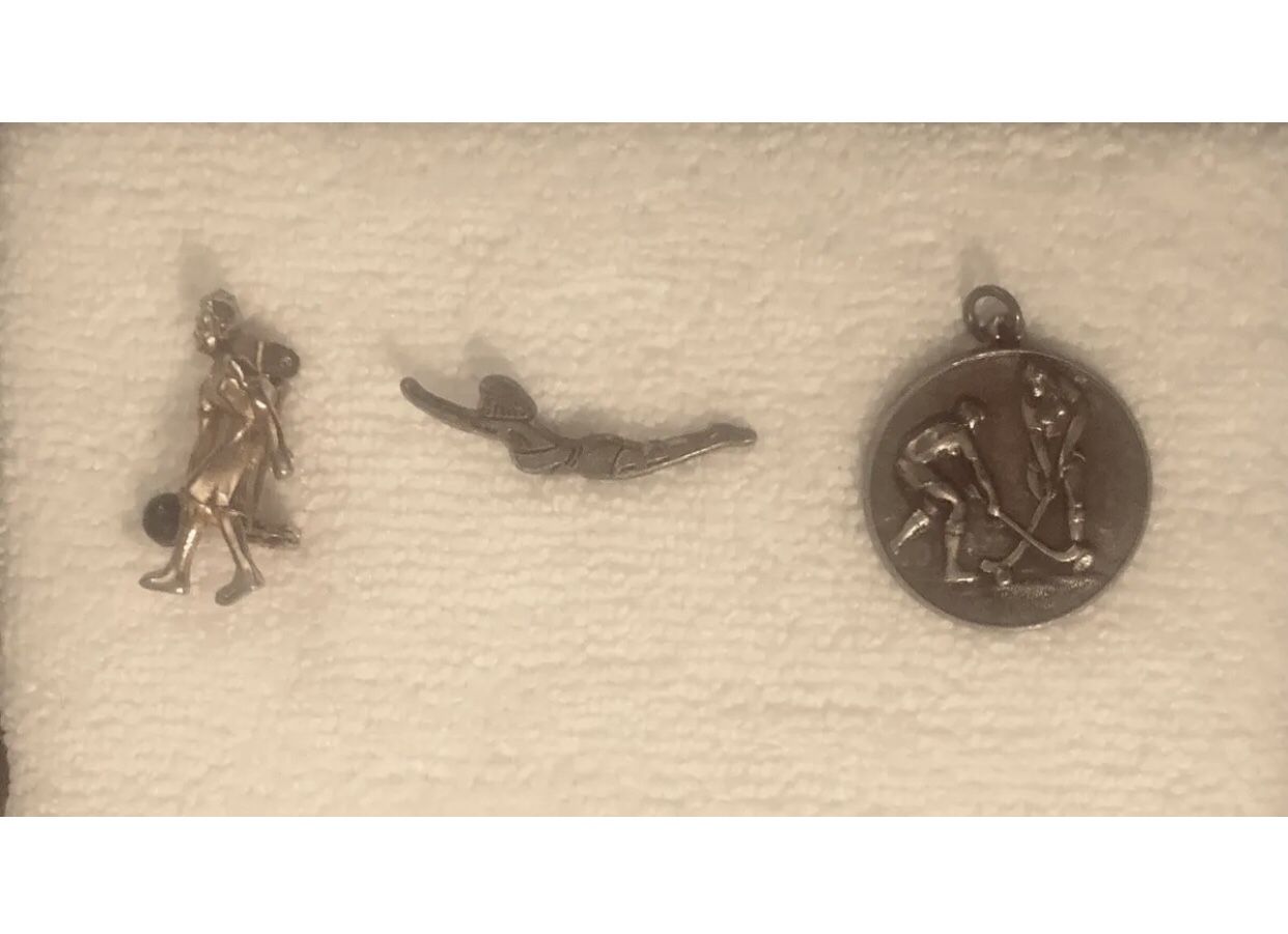 3 Vintage/Antique Sports Hockey Medal-Butch 11-4-3-Ladies Bowling Pin, Swim Pin