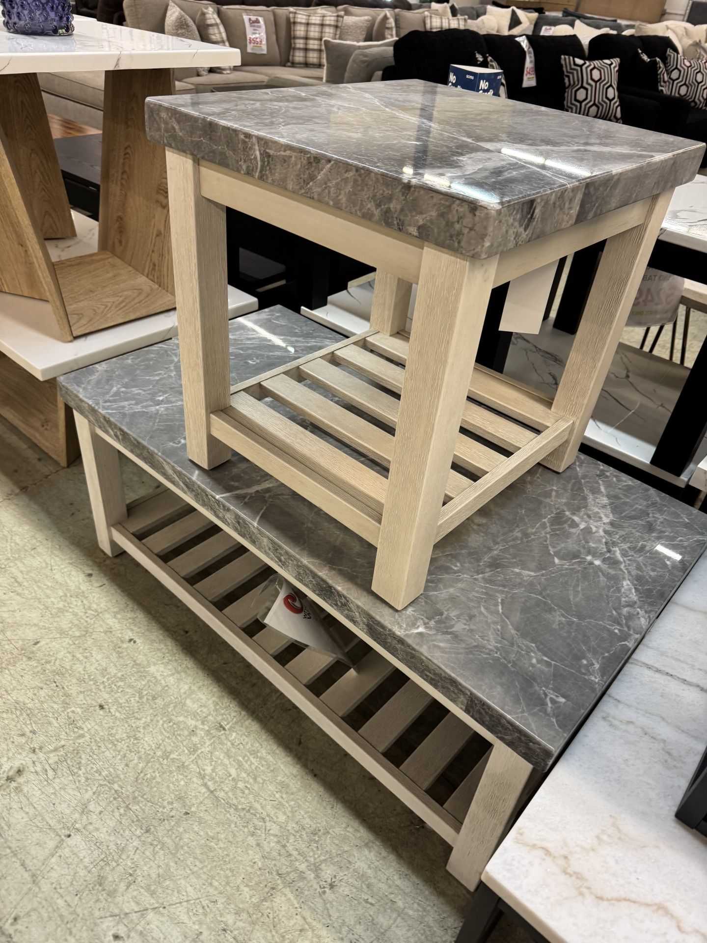 Two Piece Real Marble Cocktail And End Table Set. (Sold In Sets Only.)