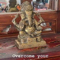 There is nothing to overcome but self: Vintage Brass 6.5” H Ganesh: