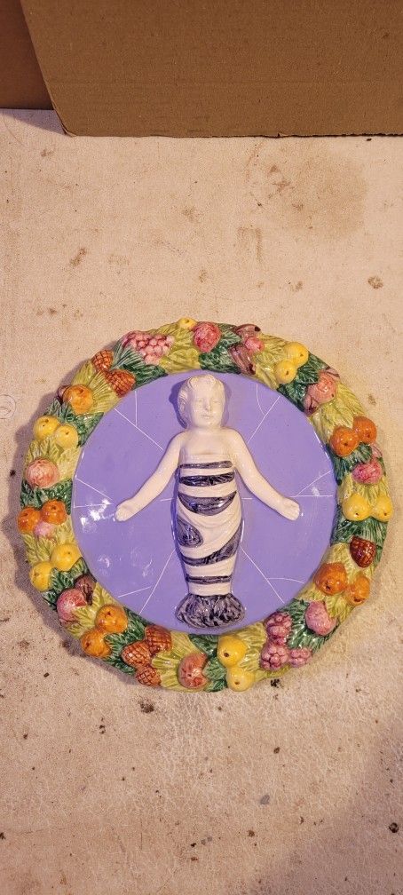 Vtg INFANT JESUS CHRIST DELLA ROBBIA RELIEF 9" Large Majolica Plaque Italy