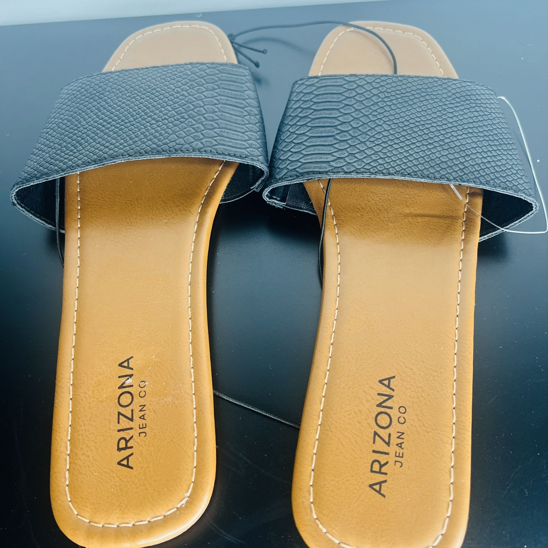 Arizona Womens Black Lupa Flat Sandals Summer Textured Brown