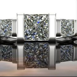 3.15 Ct 3 stone vvs1,Princess Near White Moissanite Diamond Silver Ring 8 US