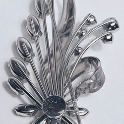 Antique Signed Krementz Silver Tone Clear Rhinestone Floral Brooch Pin 2 1/4"
