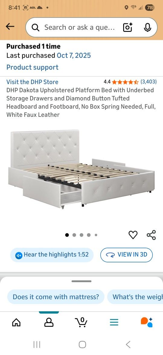 Full Size White Bed Frame