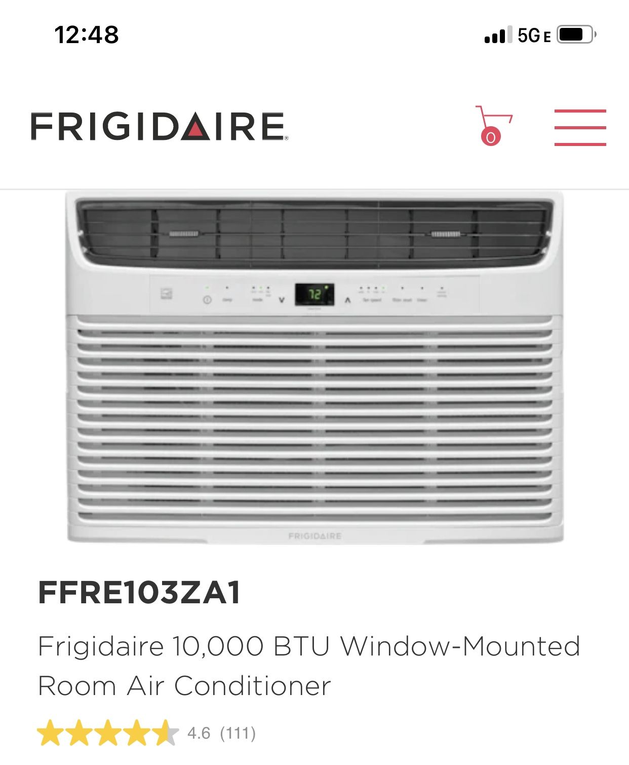 Frigidaire FFRE103ZA1 10,000 BTU Window-Mounted Room Air Conditioner