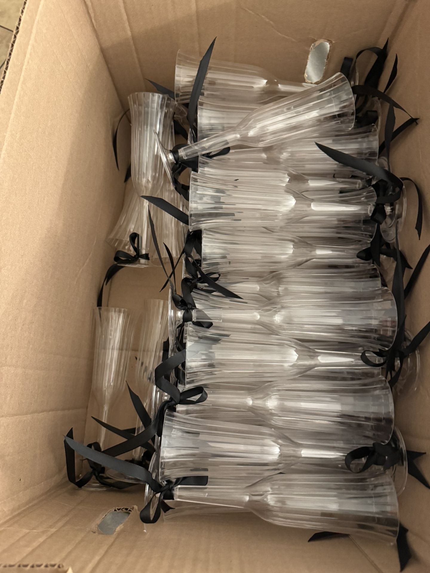 Plastic Champagne Cups With Black Bow